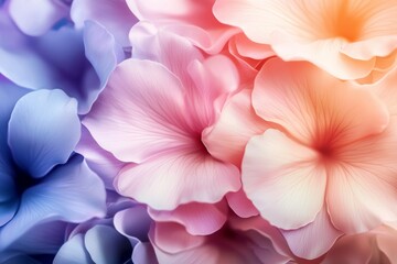 A close up of a bouquet of flowers with pink, blue, and purple petals