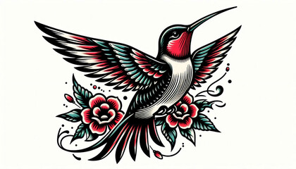 ハチドリのタトゥー風イラスト