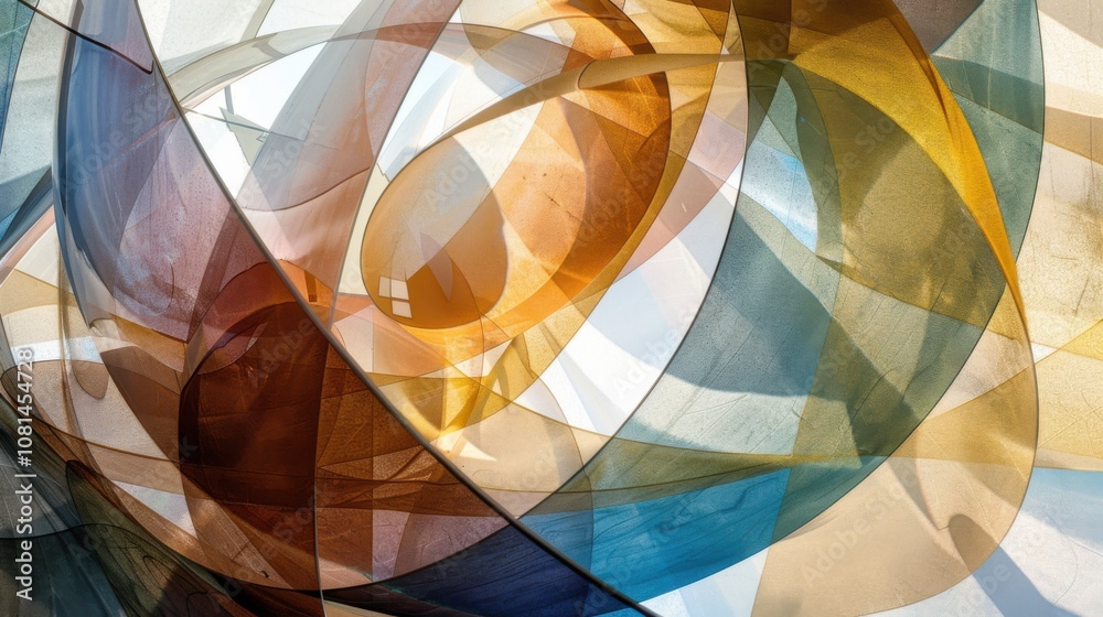 Poster A collection of overlapping abstract shapes in transparent layers, symbolizing the transparency and openness in diverse societies, photography style