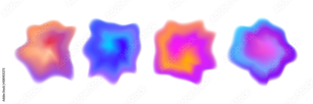 Poster Bright colorful gradient blob collection. Liquid blur gradation background set. Iridescent blurry shape pack for poster, banner, leaflet, brochure. Vector neon watercolor paint fluid bundle