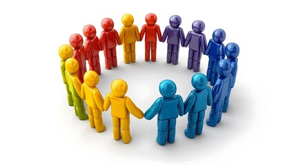Unity symbol with diverse hands joining in a circle, teamwork concept, cartoon 3D rendering on white background