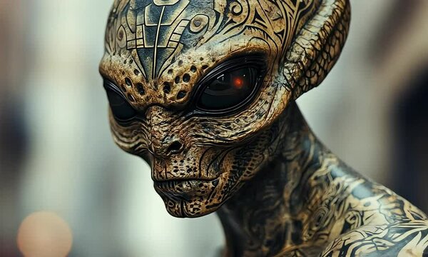 Alien with Intricate Tattoo Patterns on Face with ai generated.
