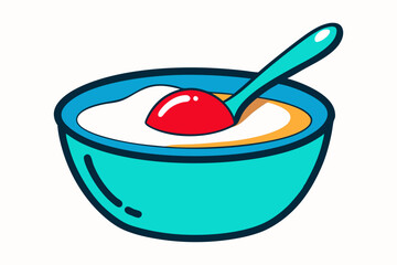 Yogurt with a spoon on a white background vector art illustration 