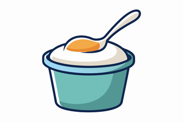 Yogurt with a spoon on a white background vector art illustration 