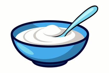 Yogurt with a spoon on a white background vector art illustration 