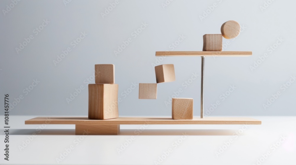 Aufkleber A compelling image of social equity, showing a balanced scale with different-sized blocks being adjusted to achieve equilibrium, Symbolizing the adjustment needed to achieve fairness