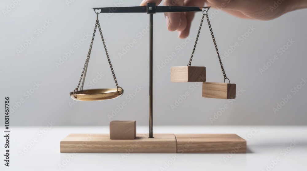 Poster A compelling image of social equity, showing a balanced scale with different-sized blocks being adjusted to achieve equilibrium, Symbolizing the adjustment needed to achieve fairness