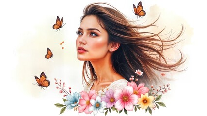 Fototapeta premium Spring Beauty with Monarch Butterflies and Flowers