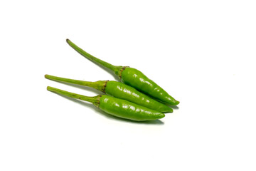 spicy green cayenne pepper isolated on white background. Chili padi, small pepper. Cabe rawit hijau or Green cayenne isolated on white background