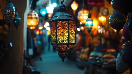 Ornate Lanterns in a Moroccan Marketplace