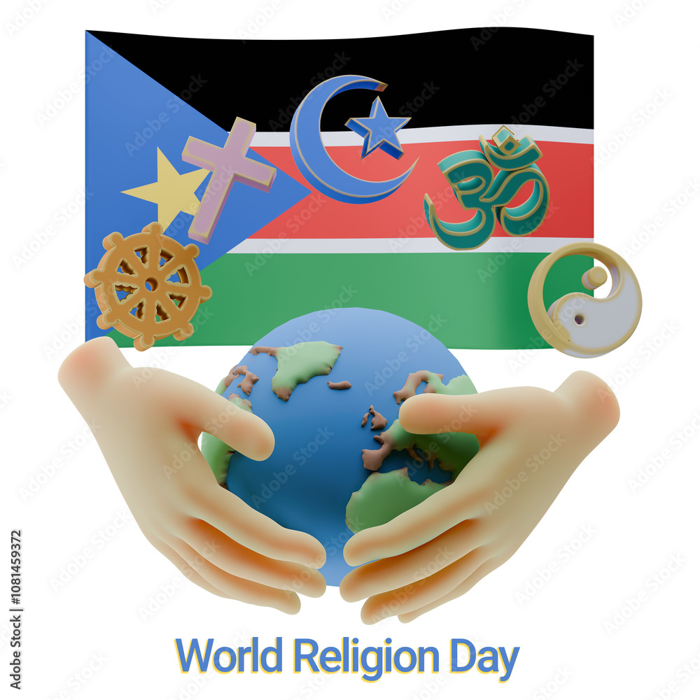 Wall mural Dreamy 3D renders of World Religion Day Written in South Sudan Languages