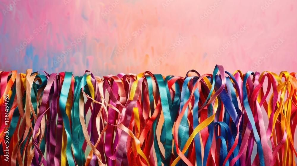 Poster a conceptual image of colorful ribbons weaving into a unified tapestry against a gradient backdrop, 