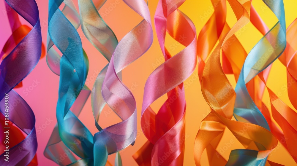 Poster a conceptual image of colorful ribbons weaving into a unified tapestry against a gradient backdrop, 