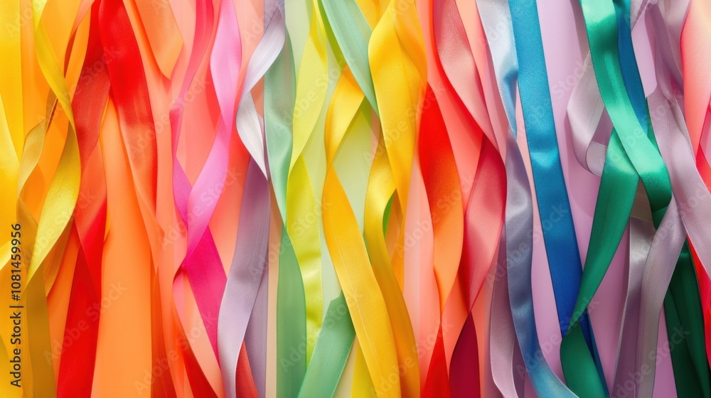 Poster a conceptual image of colorful ribbons weaving into a unified tapestry against a gradient backdrop, 