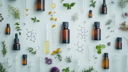 Essential Oil  Bottles and Herbs