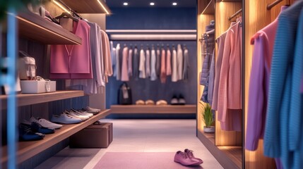 Modern Walk-in Closet with Stylish Clothes