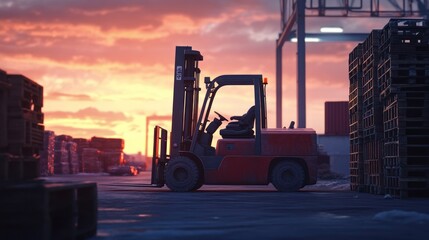 Forklift at Sunset