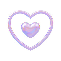 3D holographic heart with frame around. Galaxy love element, y2k romantic futuristic shape for Valentines Day, wedding. Shiny metallic love retro concept. Chrome vector illustration isolated on white