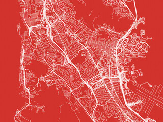 Christmas Map of South San Francisco  California, USA in Snowy White on Festive Red Background.