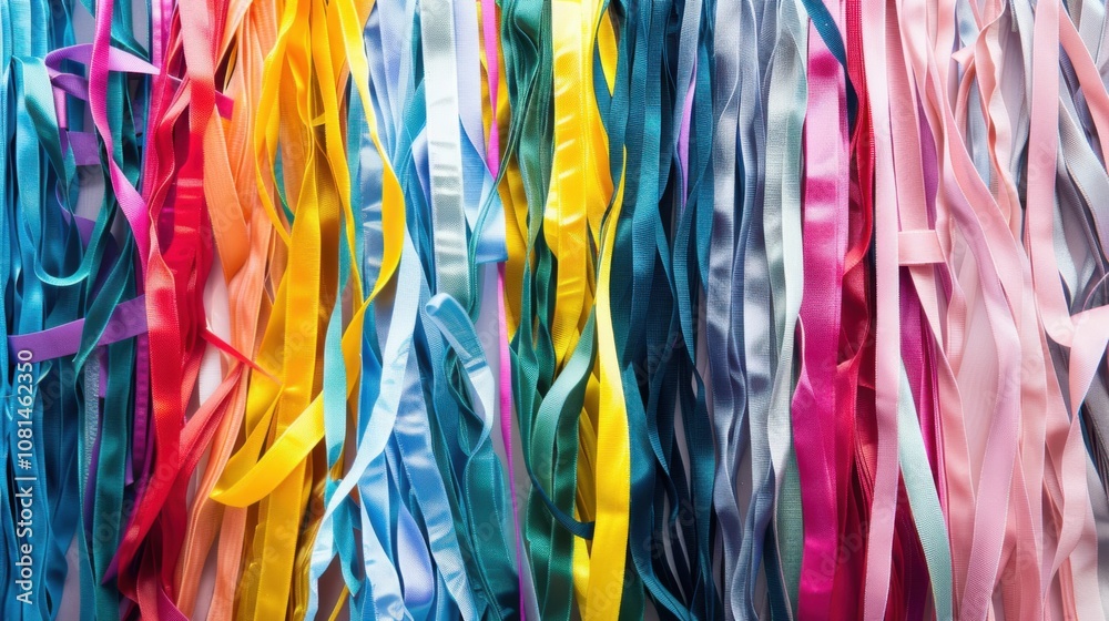 Aufkleber A conceptual image of diverse ribbons weaving into a unified tapestry against a gradient backdrop, Signifying unity in diversity, photography style