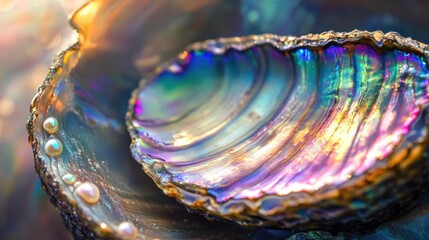 Iridescent Seashell with Pearls