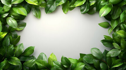 Fototapeta premium Vibrant Green Leaves Frame a Blank Space; 3D Rendered Nature Background Ideal for Eco-Friendly Designs and Presentations.