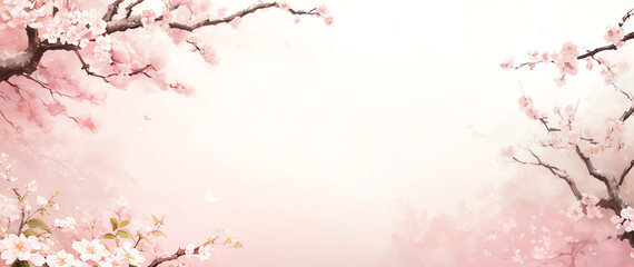 Fototapeta premium illustration blank festive spring Template Illustration banner background with cherry blossom