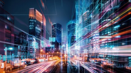 A digital artwork blending symbols of diversity into a futuristic cityscape, Symbolizing technological integration and cultural diversity, photography style