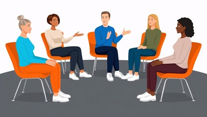 Support group, therapy session, group therapy, counseling, discussion circle, mental health, community support, sharing circle, dialogue, conversation, diverse group, inclusivity, communication, activ