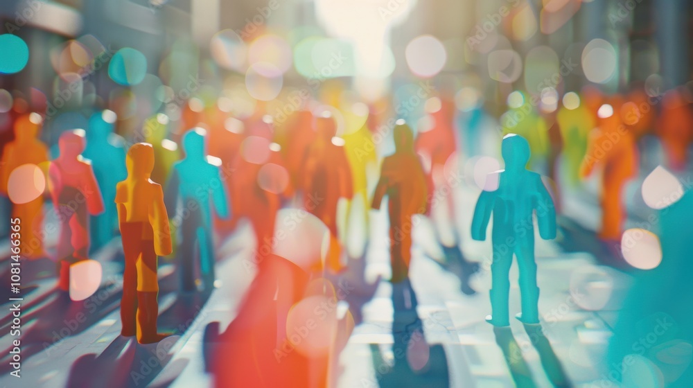Aufkleber a diverse group of 3d figures symbolizing unity against a softly blurred community park backdrop, re