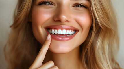 Obraz premium Close-up of a Woman's Bright, White Smile with Healthy Gums and Long Blonde Hair, Showing Radiant Beauty and Confidence.