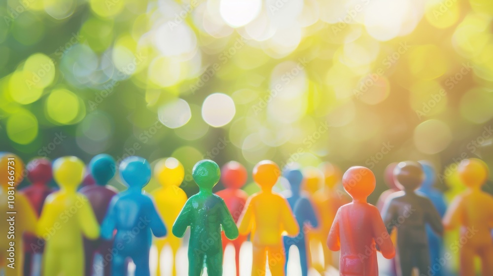 Poster A diverse group of 3D figures symbolizing unity against a softly blurred university campus backdrop, Reflecting inclusivity in academic environments, photography style