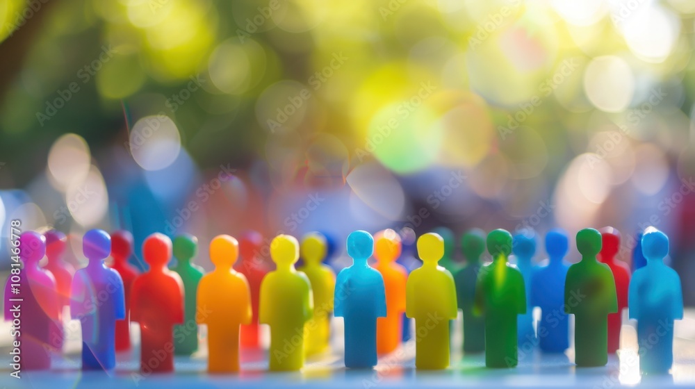 Poster A diverse group of 3D figures symbolizing unity against a softly blurred university campus backdrop, Reflecting inclusivity in academic environments, photography style