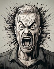 Angry man screaming. 