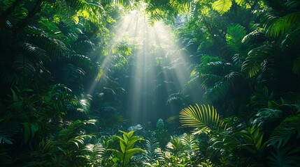 Fototapeta premium Lush tropical rainforest teaming with a variety of exotic animal species