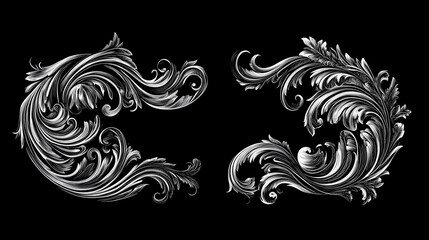 Fototapeta premium Modern floral engraved scroll ornament leaf retro decorative design tattoo black and white filigree calligraphic heraldic shield swirl vintage victorian frame border. Baroque. Illustration
