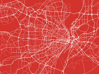 Christmas Map of St. Louis Missouri, USA in Snowy White on Festive Red Background.