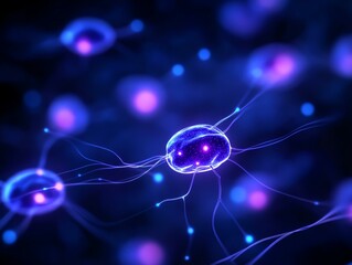 Abstract view of glowing microcells, dark background