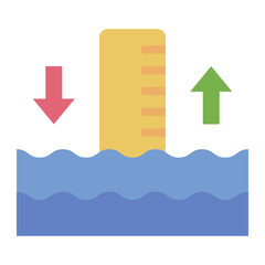 flat icon for rising sea levels and its impact on climate and coasts.