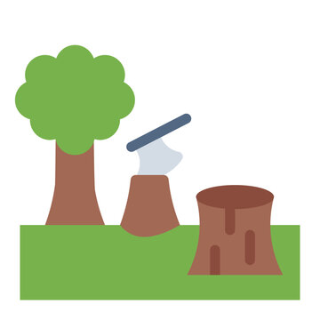 flat icon showing deforestation and its impact on the environment.