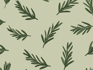 outlined rosemary sprigs pattern in dark green colour flat geometry shapes on greyish green background, holiday celebration themed card banner backdrop