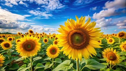 A vibrant field of sunflowers with blue sky in the background, nature, sunflowers, field, blue sky, vibrant, summer