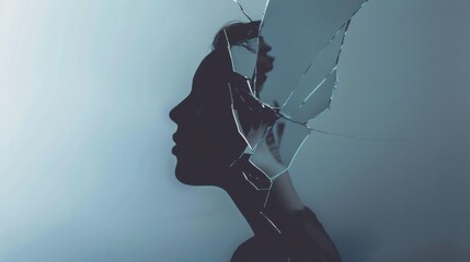 A fragmented mirror reflecting a solitary figure, symbolizing the issue of mental health stigma, minimalist style