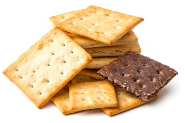 Fototapeta premium Chips and Crackers isolated on a white background, close up