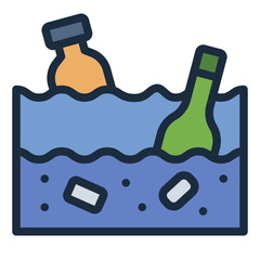 filled line icon representing water pollution from chemicals and waste.