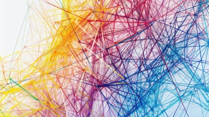 Fototapeta premium A gradient of intersecting colorful lines forming a complex network, representing the interconnected nature of diverse perspectives and experiences, minimalist style