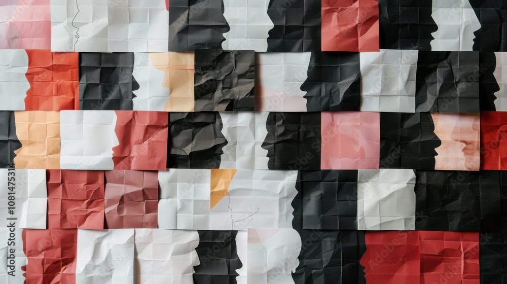 Poster a grid of interconnected squares in different opacities and shades, metaphorizing the intersection a