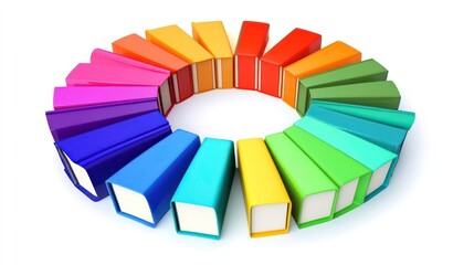 Obraz premium A circle of colorful books, arranged in a rainbow pattern.