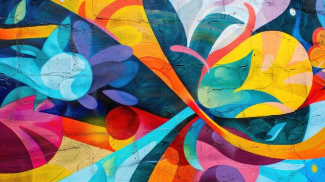 A kaleidoscope of artistic expressions from different cultures on city walls, Illustrating the vibrancy and diversity of urban street art, photography style