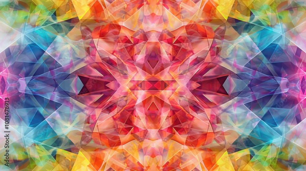 Poster A kaleidoscope pattern of overlapping transparent layers in different colors, Representing the intricate interplay and beauty of diversity in society, photography style
